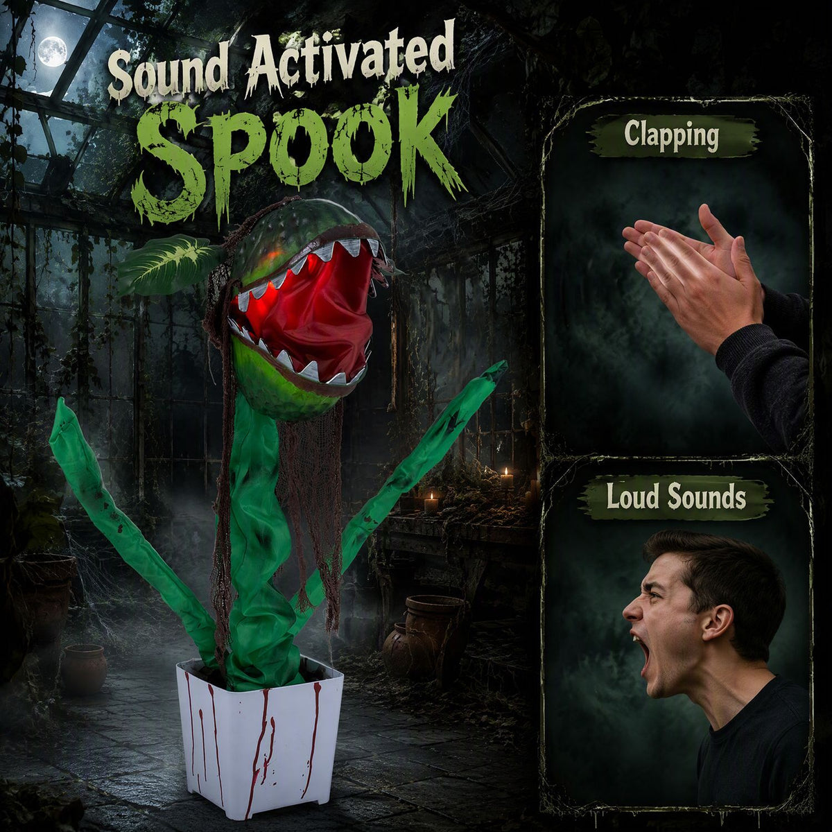 Animated Halloween Man, Eater Plant Prop