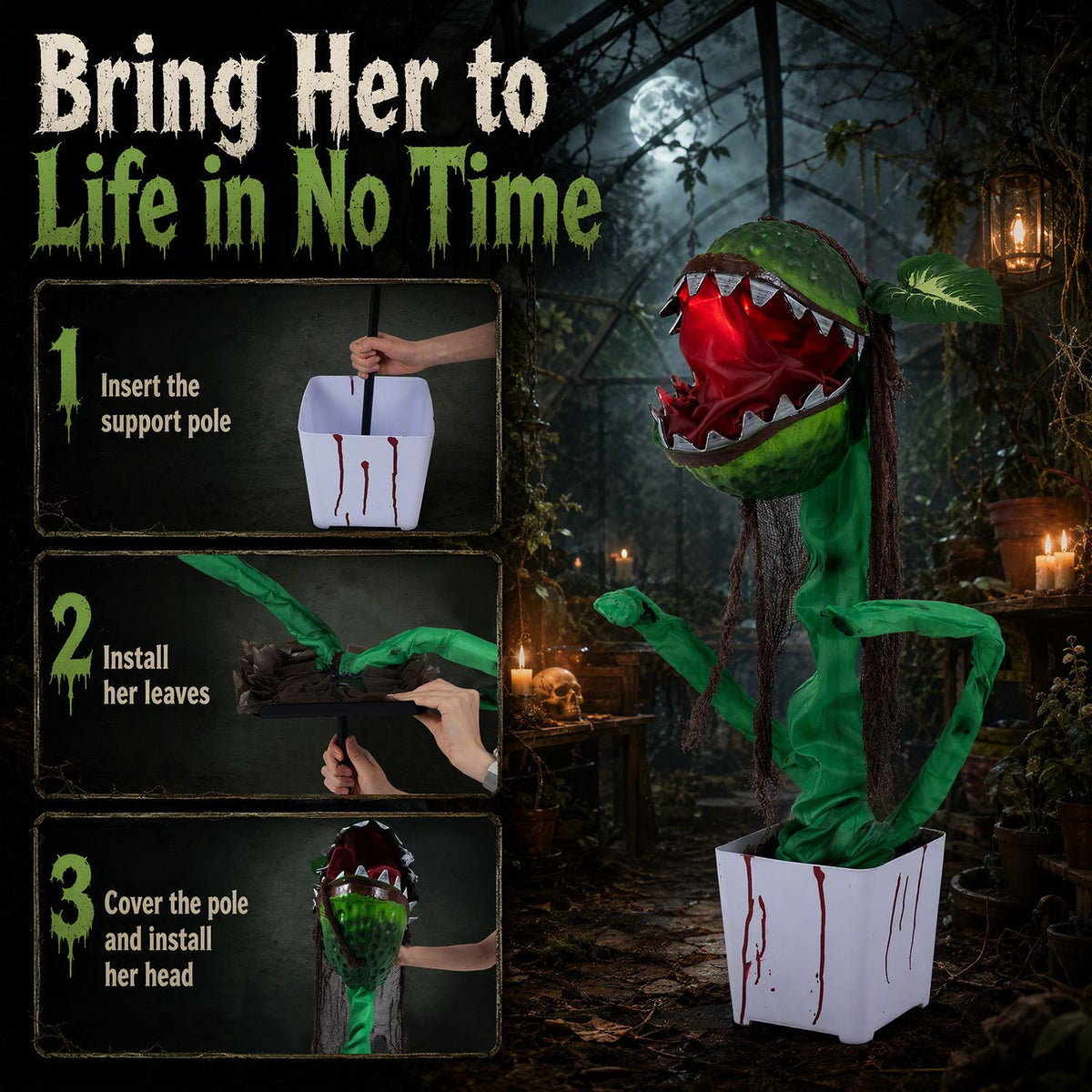Animated Halloween Man, Eater Plant Prop