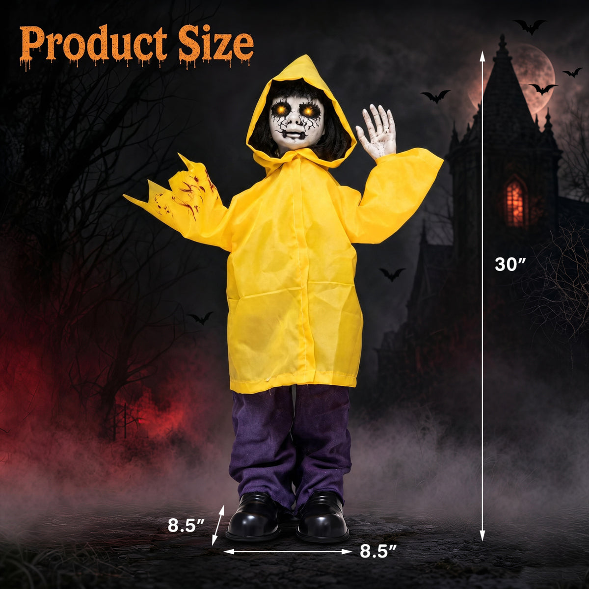 Animatronic Haunted Boy with Light Up Eyes and Creepy Sound