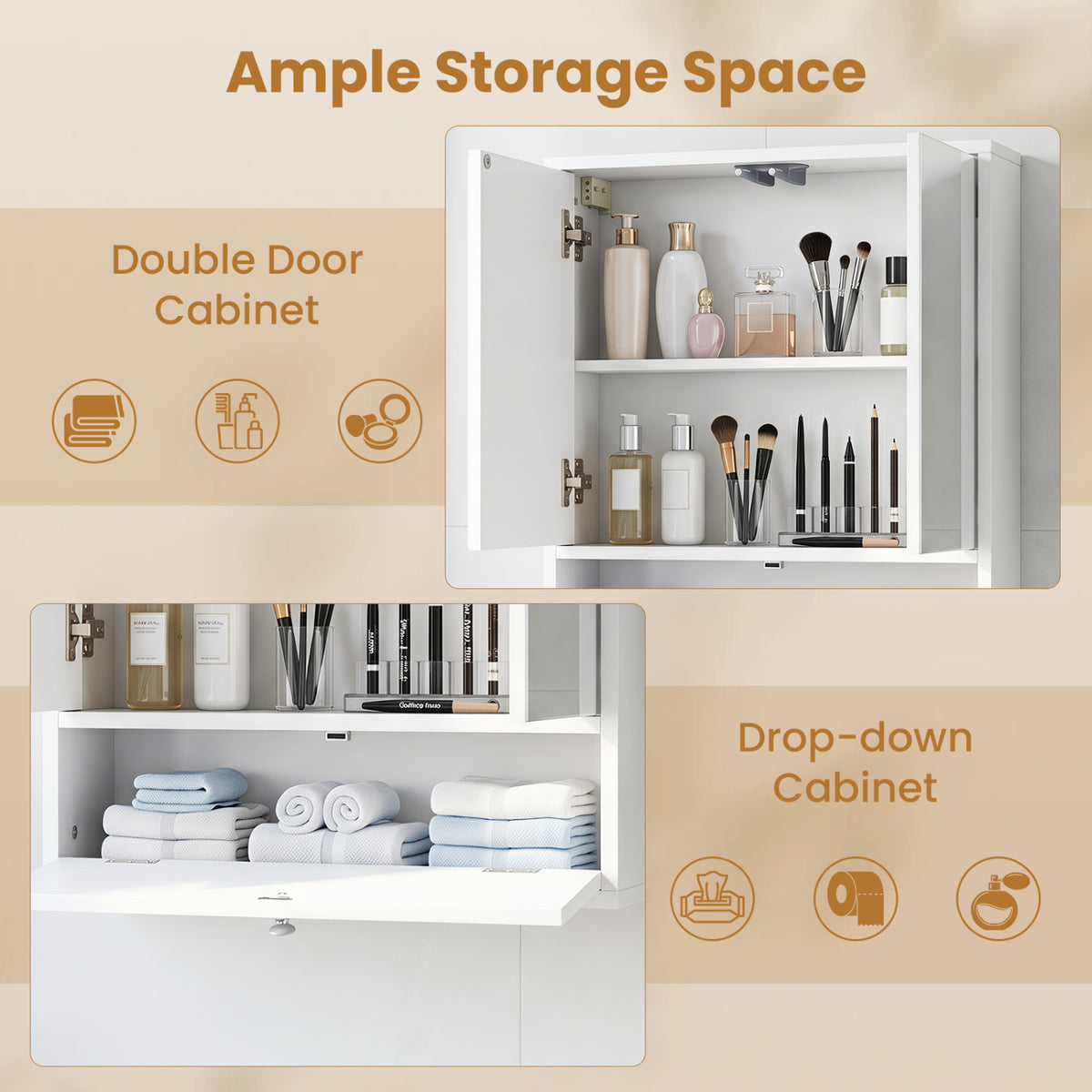 Double Door Wall-Mounted Bathroom Mirrored Medicine Cabinet, White