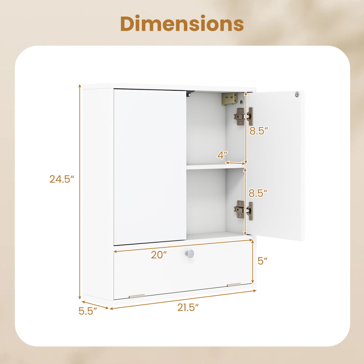 Double Door Wall-Mounted Bathroom Mirrored Medicine Cabinet, White
