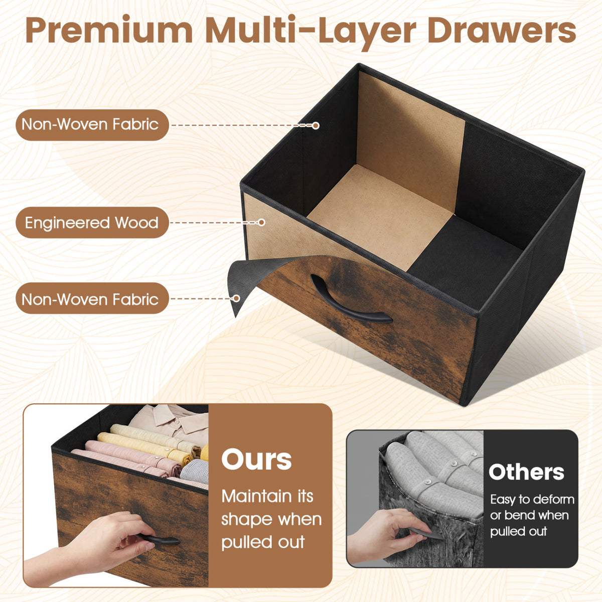 Dresser Nightstand with Roomy Fabric Drawers for Bedroom Storage Cabinet with Metal Frame