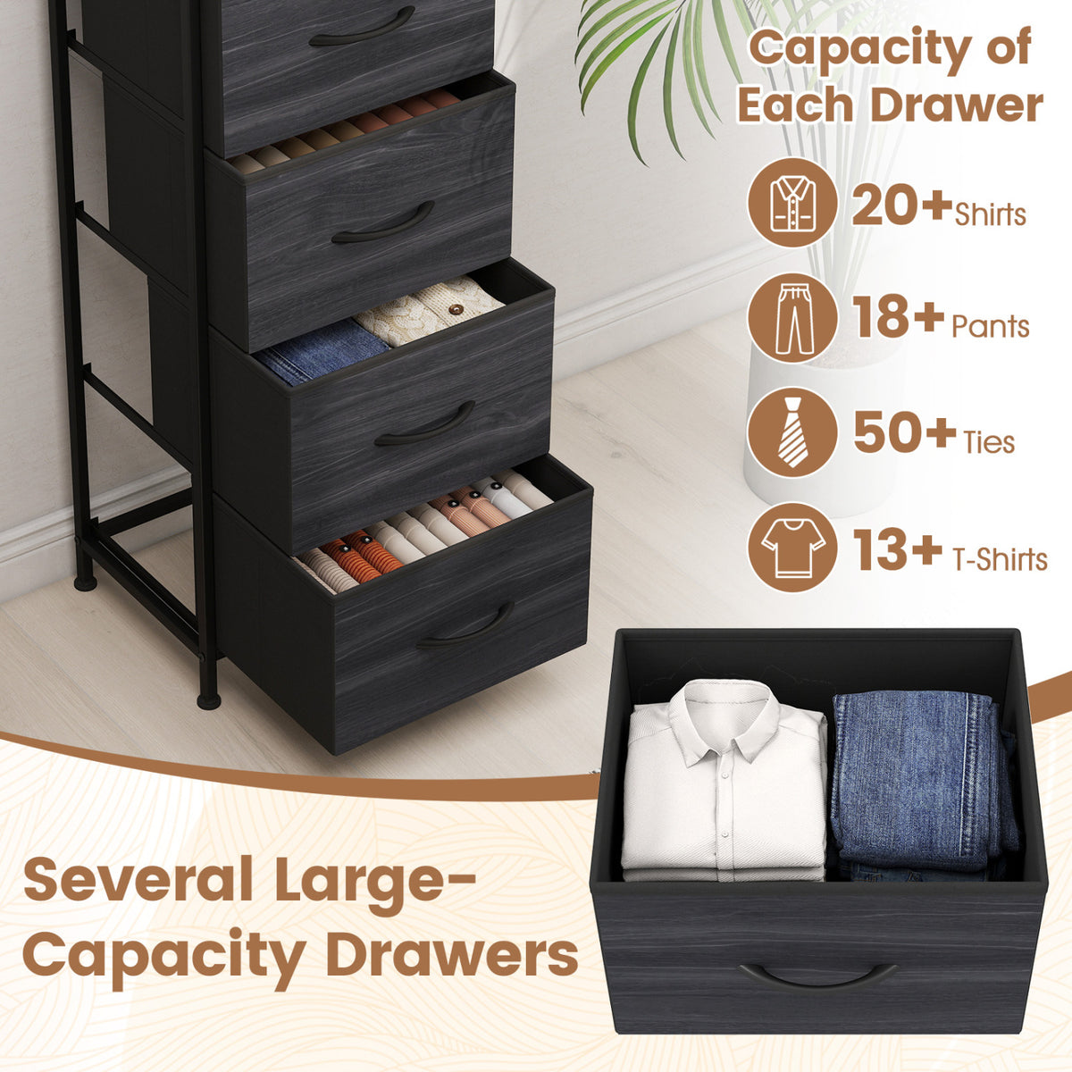 Dresser Nightstand with 5 Roomy Fabric Drawers for Bedroom