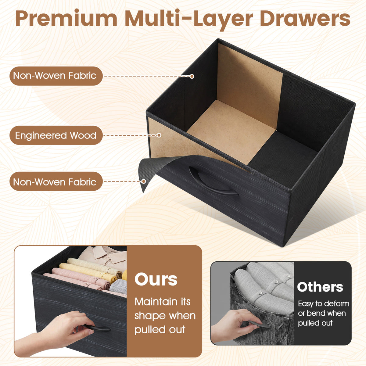 Dresser Nightstand with 5 Roomy Fabric Drawers for Bedroom