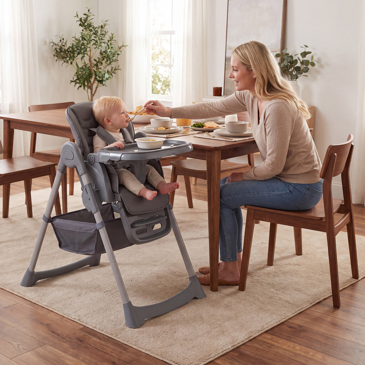 Foldable High Chair with 7-Level Height Adjustment for Babies and Toddlers, Gray