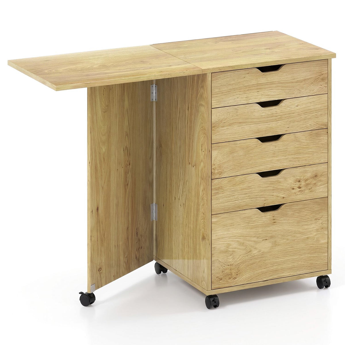 Natural-finish folding desk open, shown from a front three-quarter angle