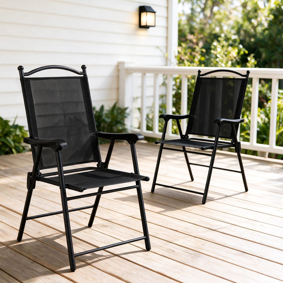 Folding Patio Chairs Set of 4 Outdoor Lawn Deck Seats with Armrests High Back, Black