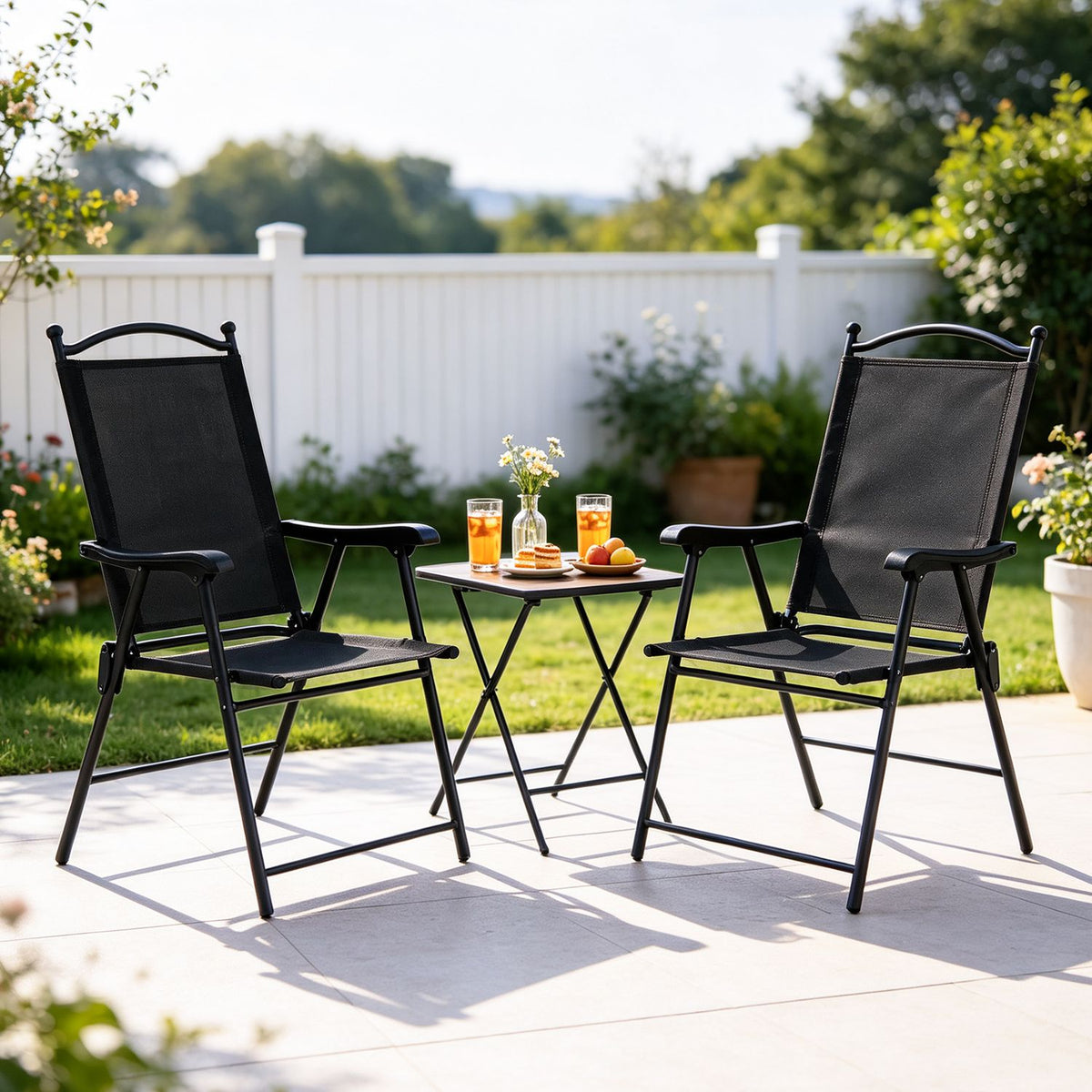 Folding Patio Chairs Set of 4 Outdoor Lawn Deck Seats with Armrests High Back, Black