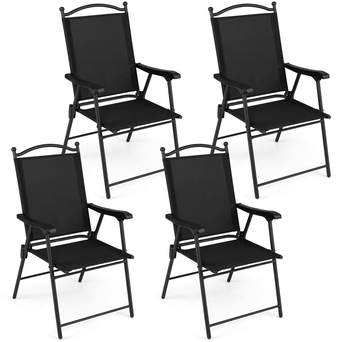 Folding Patio Chairs Set of 4 Outdoor Lawn Deck Seats with Armrests High Back, Black