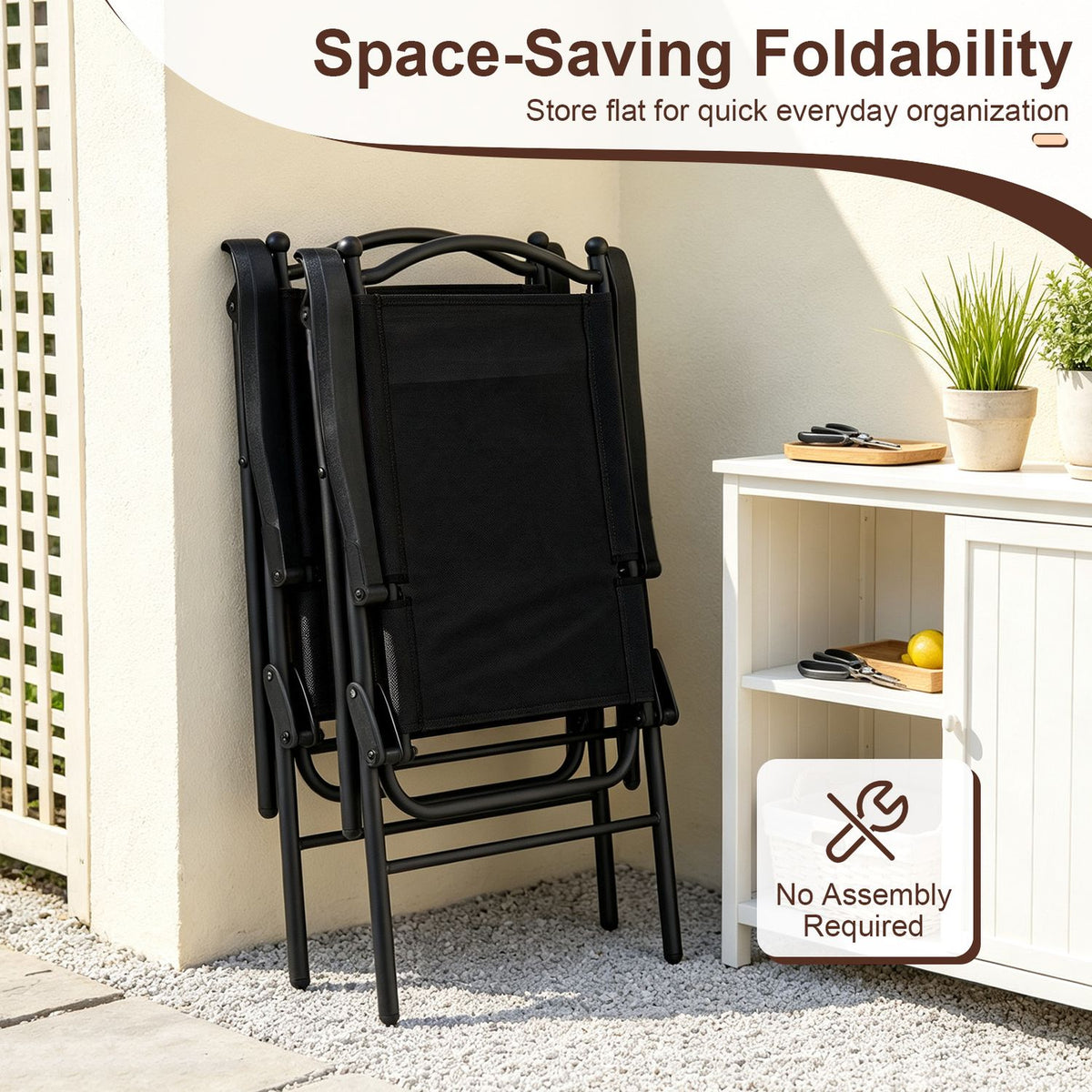 Folding Patio Chairs Set of 4 Outdoor Lawn Deck Seats with Armrests High Back, Black