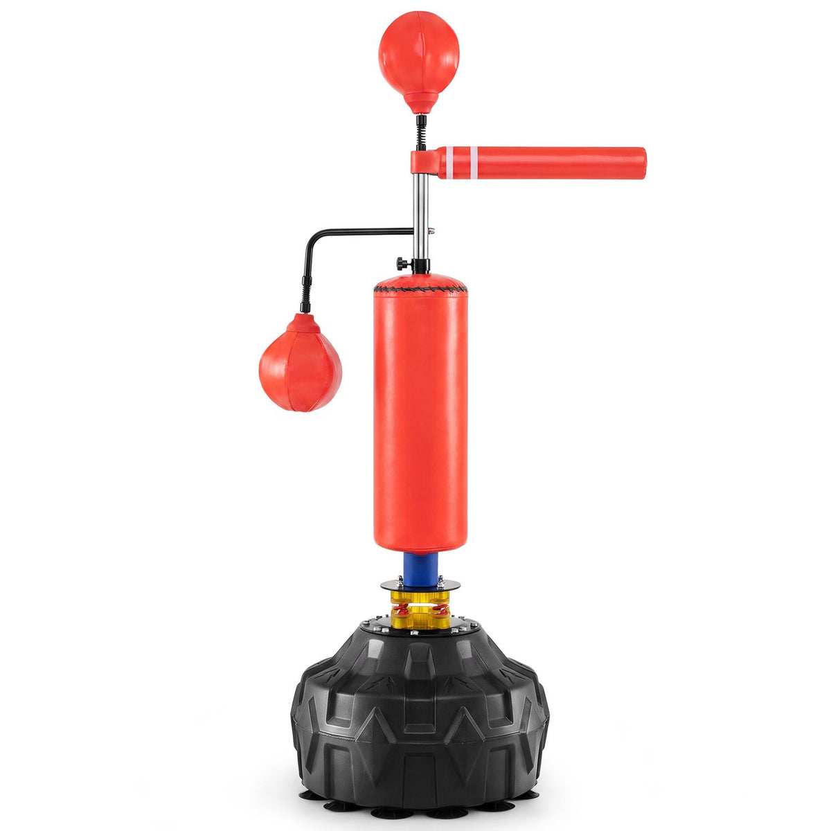 Full red-and-black reflex punching bag setup shown against a white background.