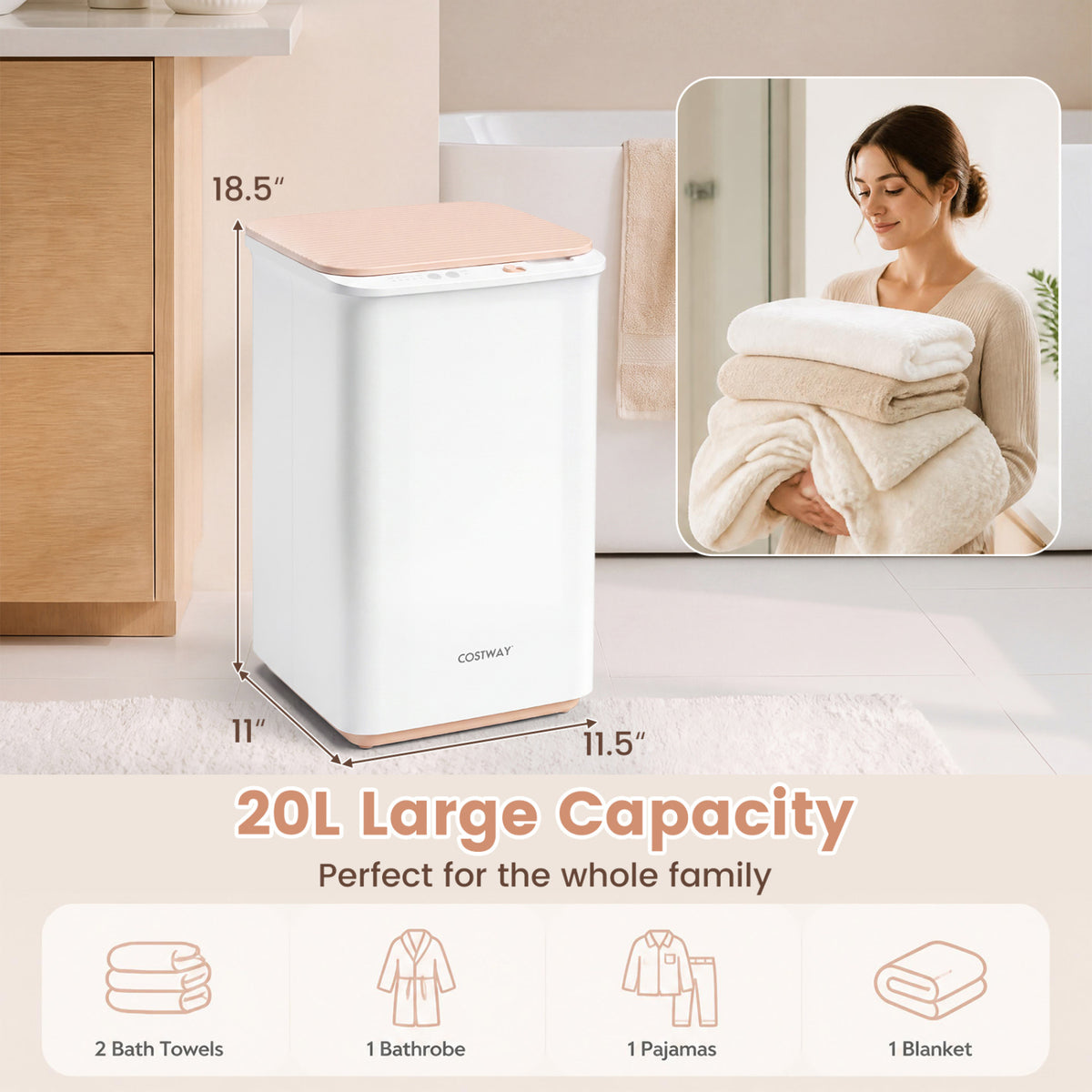 Heated Towel Warmer with 4 Heat Timer and Auto Shut Off for Oversized Towels, White