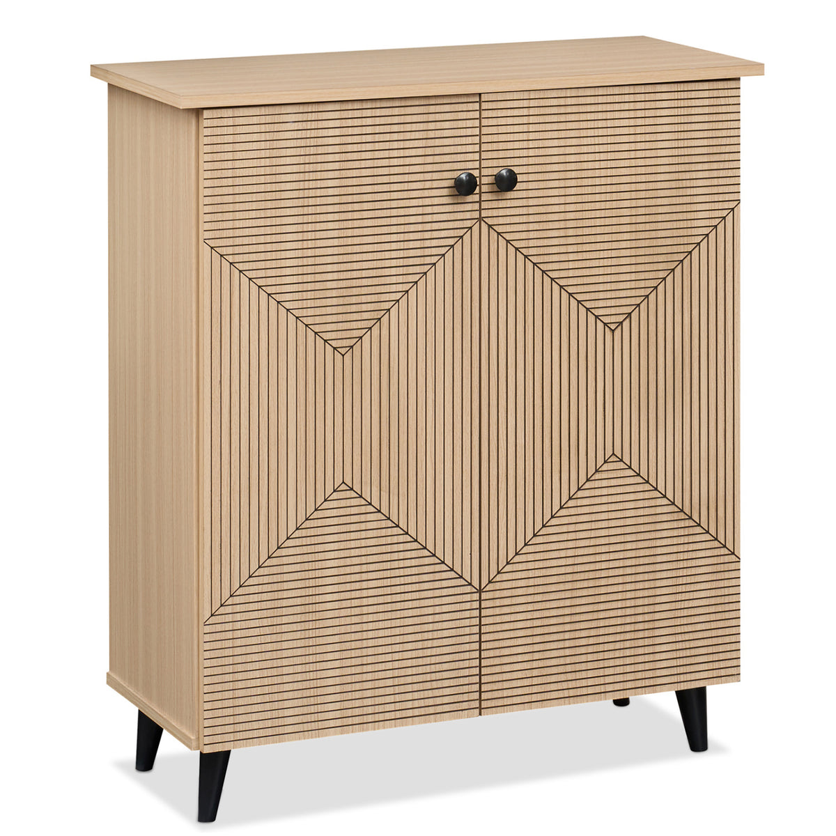 High‑quality 2‑Door Geometric Cabinet Freestanding Decorative Footwear Storage Unit with Carved Panels for Indoor Home U