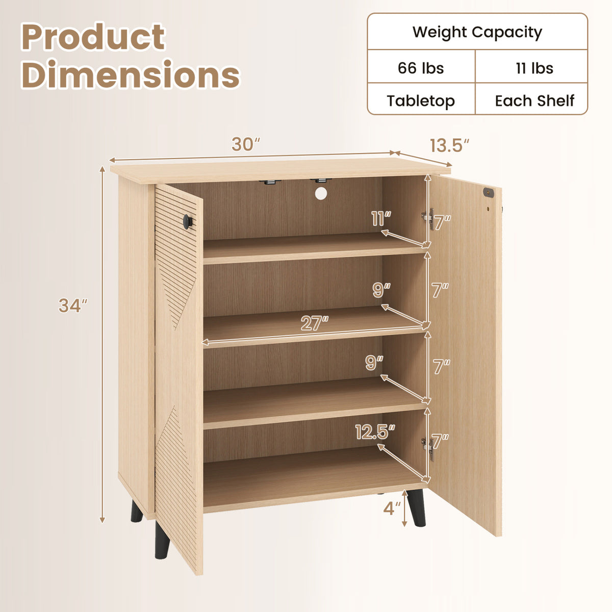 High‑quality 2‑Door Geometric Cabinet Freestanding Decorative Footwear Storage Unit with Carved Panels for Indoor Home U