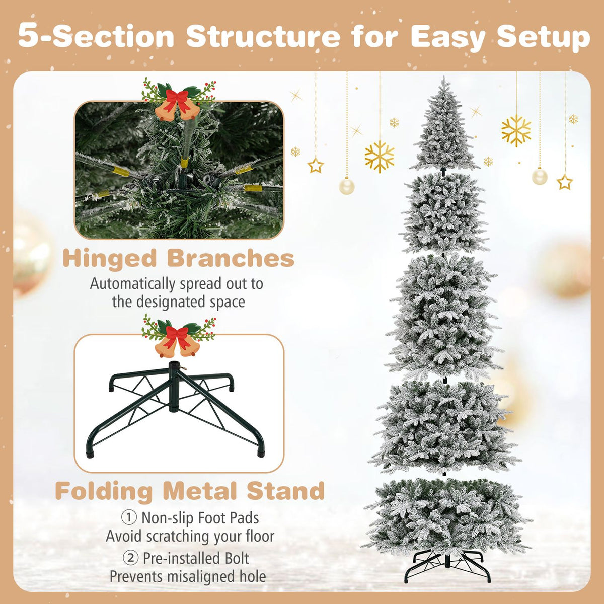 Hinged Artificial Spruce Xmas Tree with 3235/3882 Branch Tips and 1020 Warm White LED Lights