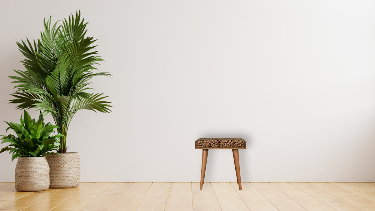 Leopard Velvet Tray Style Footstool