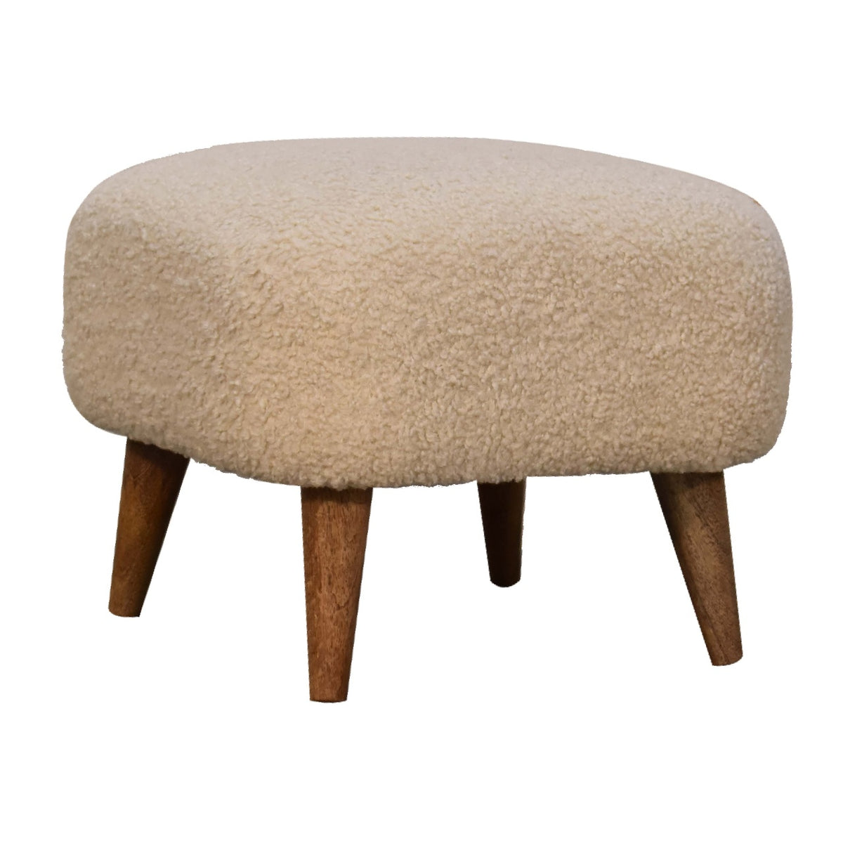 Cream square footstool from the opposite three-quarter angle on a white background