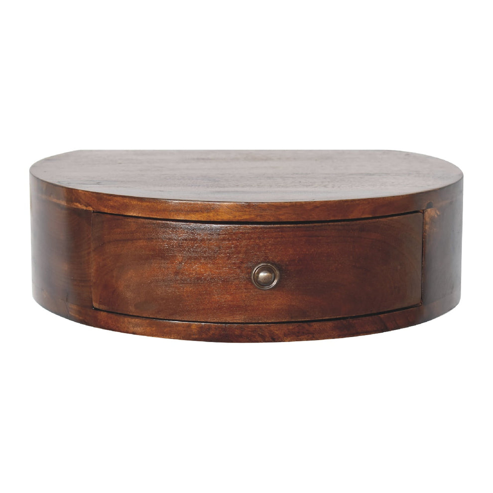 Chestnut brown floating nightstand shown from the front against a white background