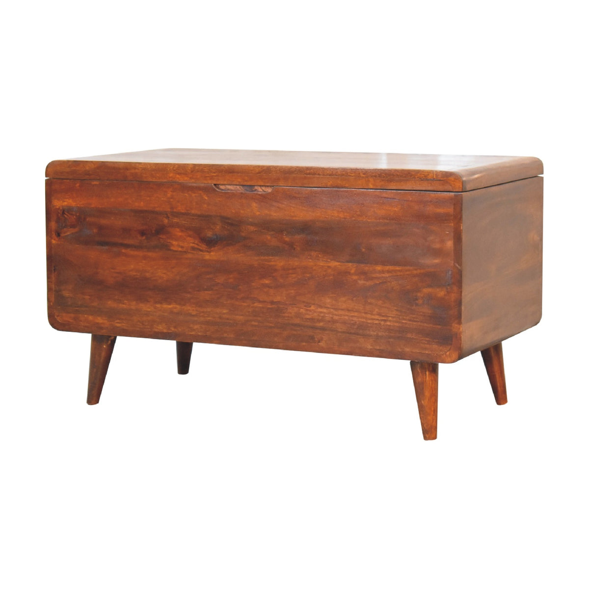 Chestnut blanket chest angled to show its front and right side