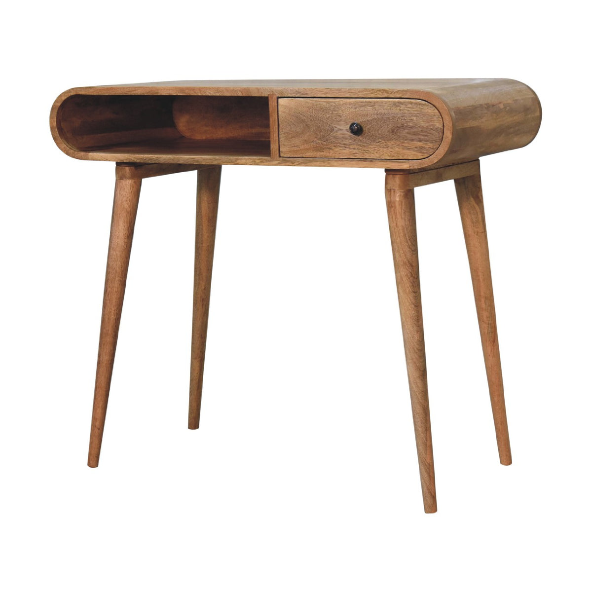 Chestnut wood writing desk at a front three-quarter angle on a white background