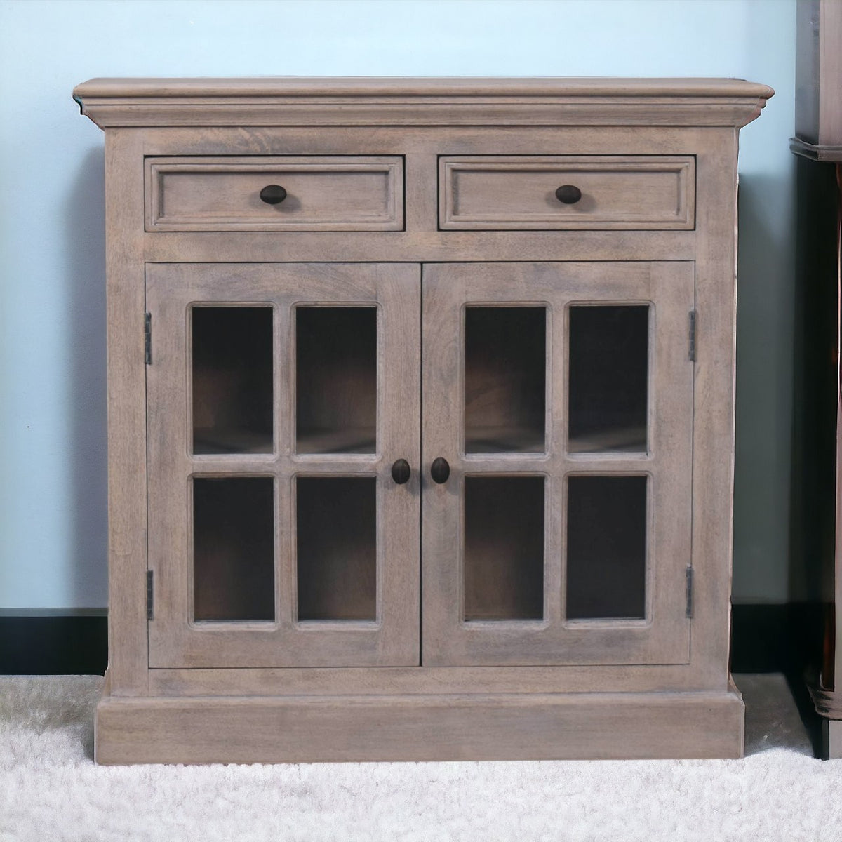 Stone Finish Cabinet with Glazed Doors
