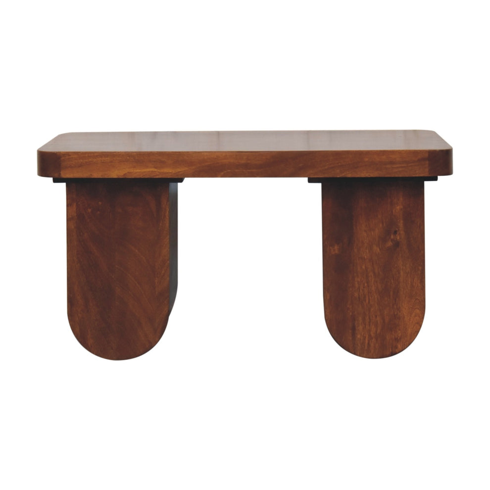 Chestnut coffee table shown straight on against a white background