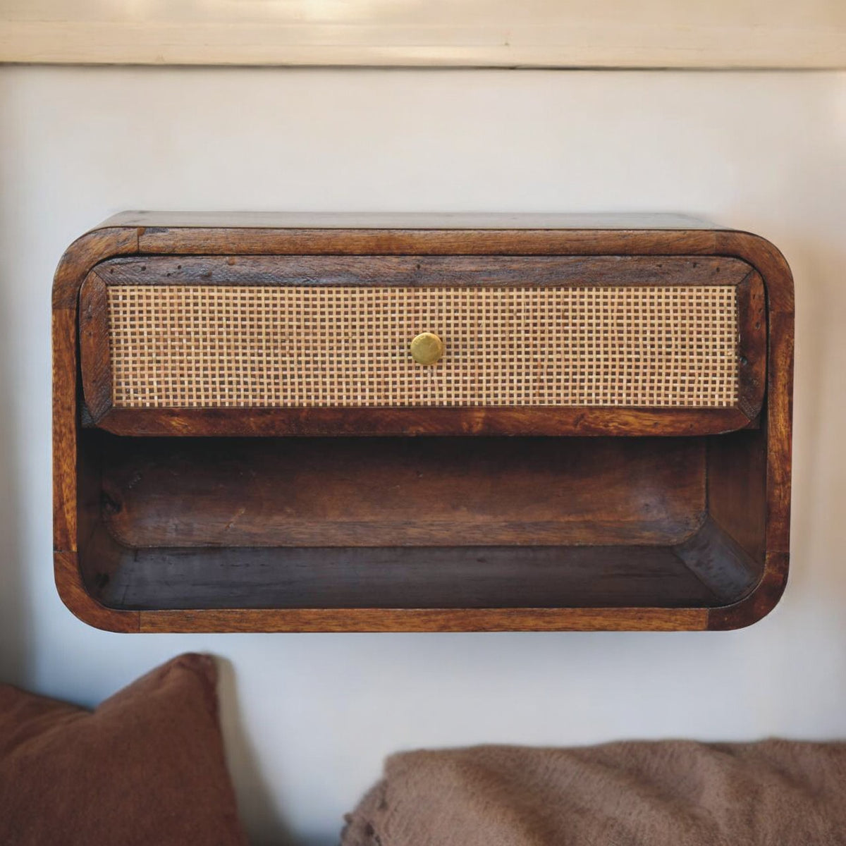 Chestnut Wall Mounted Open Woven Bedside