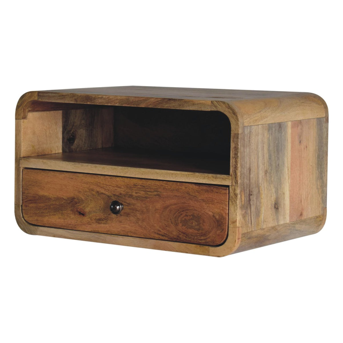 Floating Curve Bedside Table with Drawer and Open Shelf