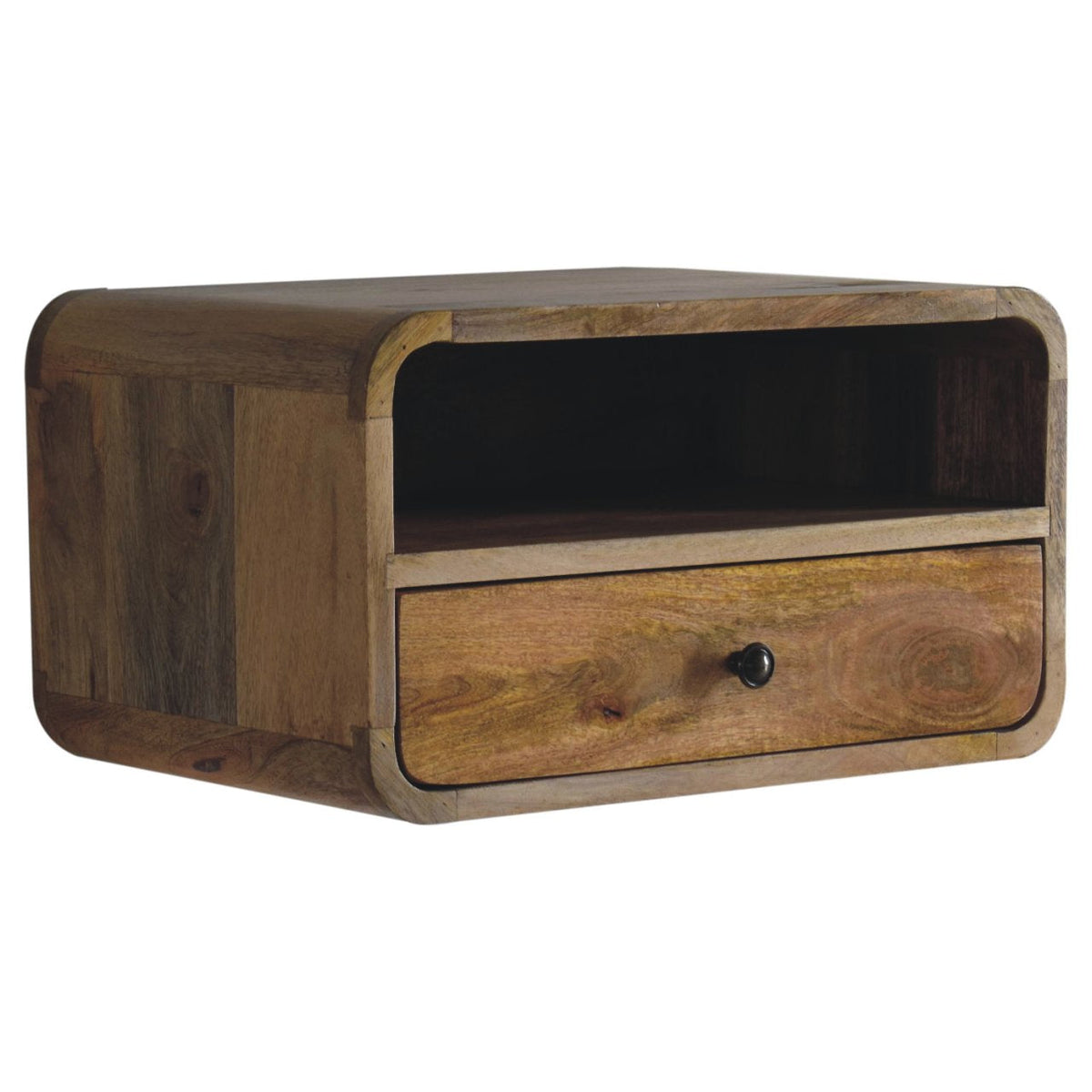 Floating Curve Bedside Table with Drawer and Open Shelf