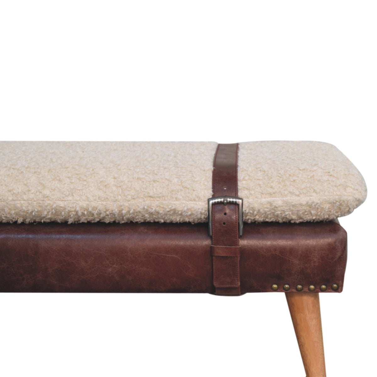 Bouclé and Leather Bench