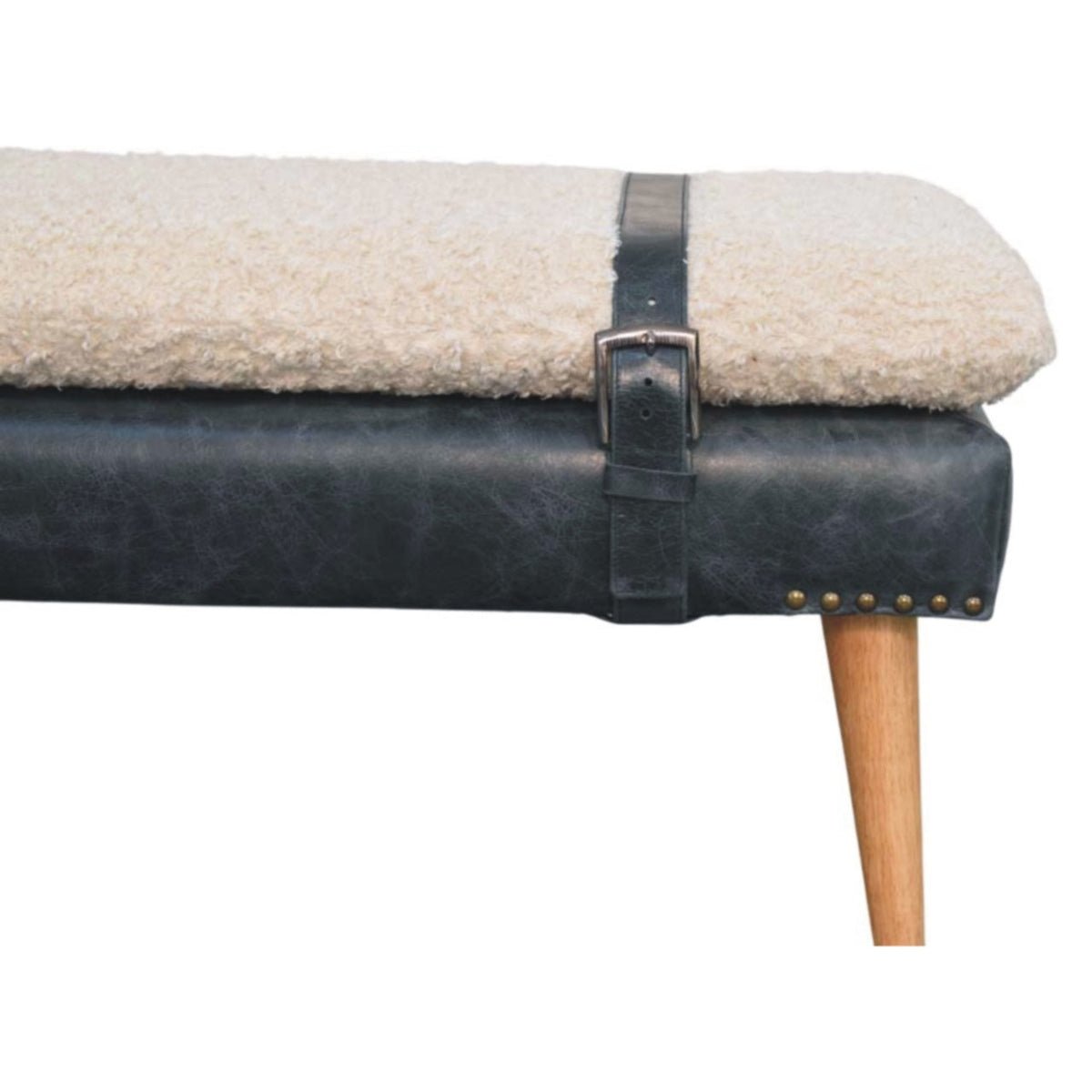 Bouclé and Leather Bench