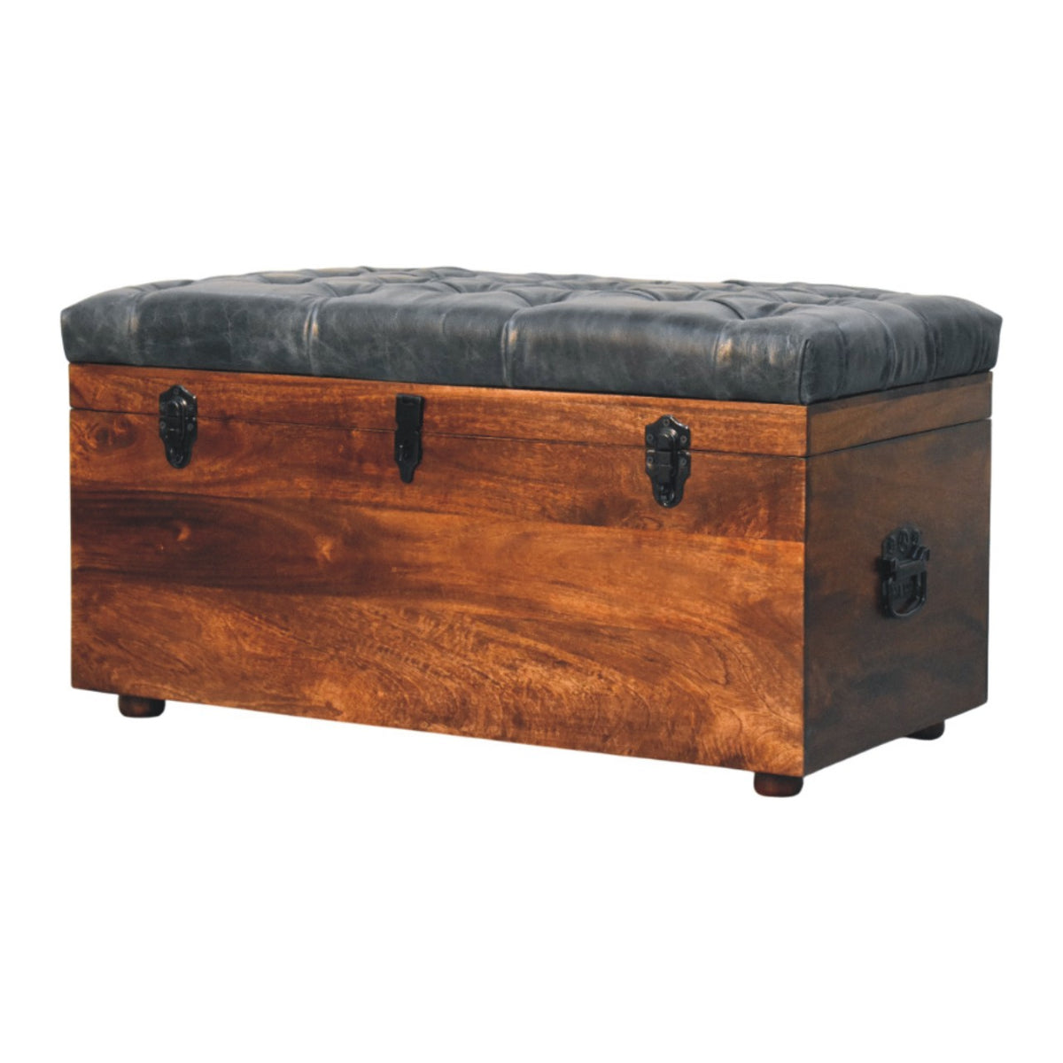 Black Buffalo hide leather Storage Trunk