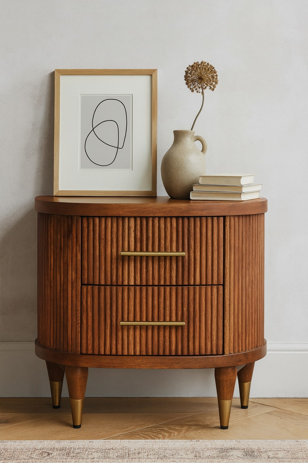 Ribbed Bedside with Brass Accents