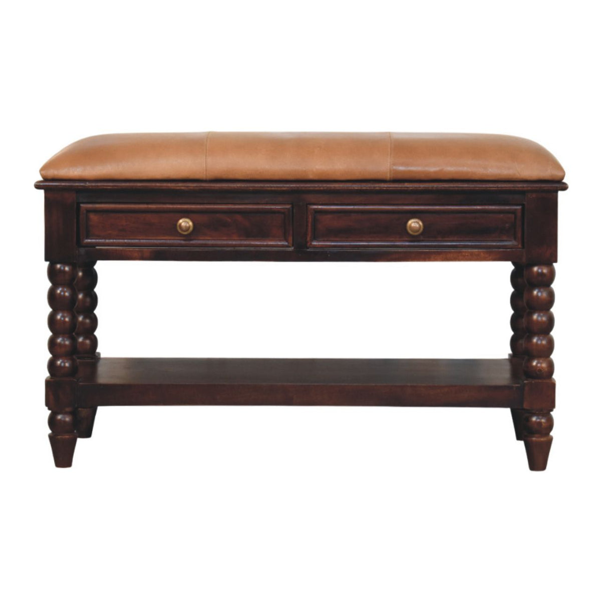 Spindle Winewood Leather Bench