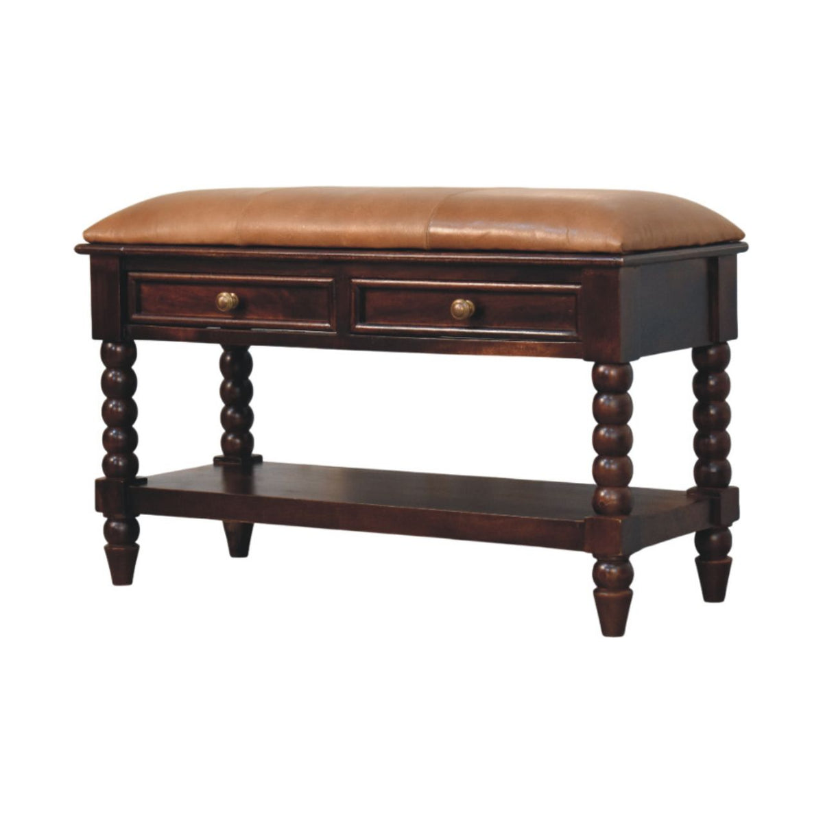Spindle Winewood Leather Bench