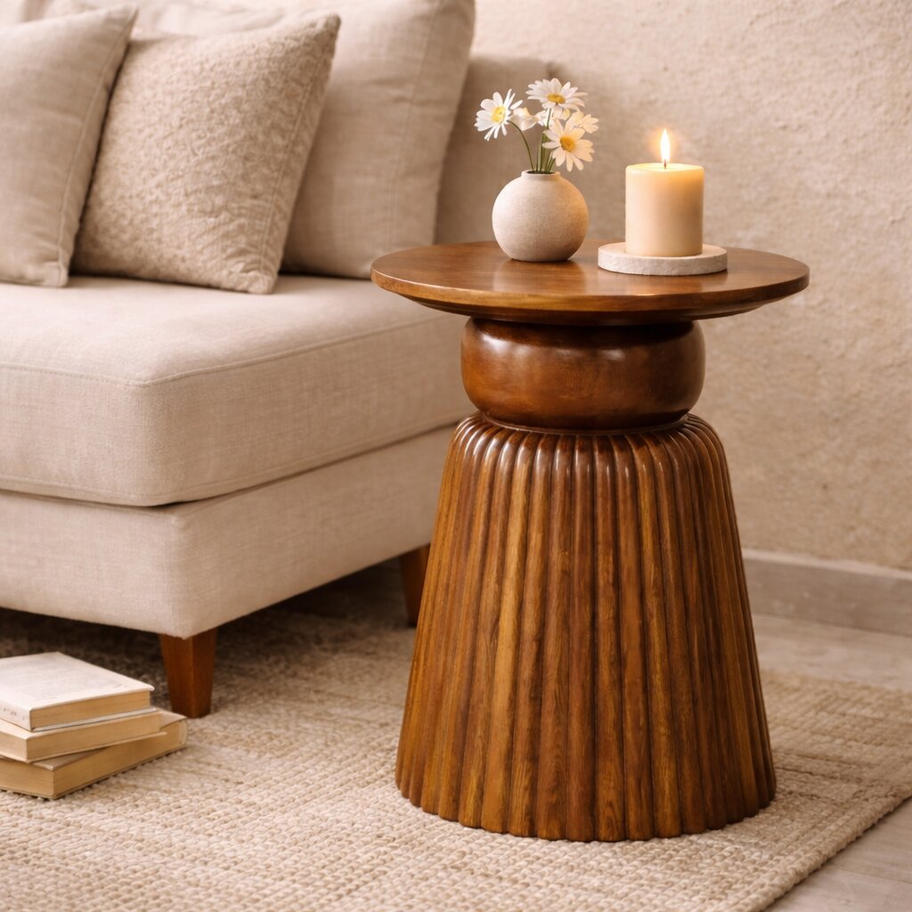 Amber Oak Round Side Table
