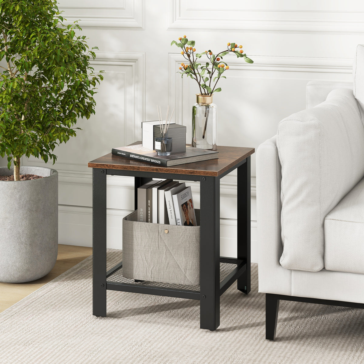 Industrial End Table 2-Tier Side Table, Black