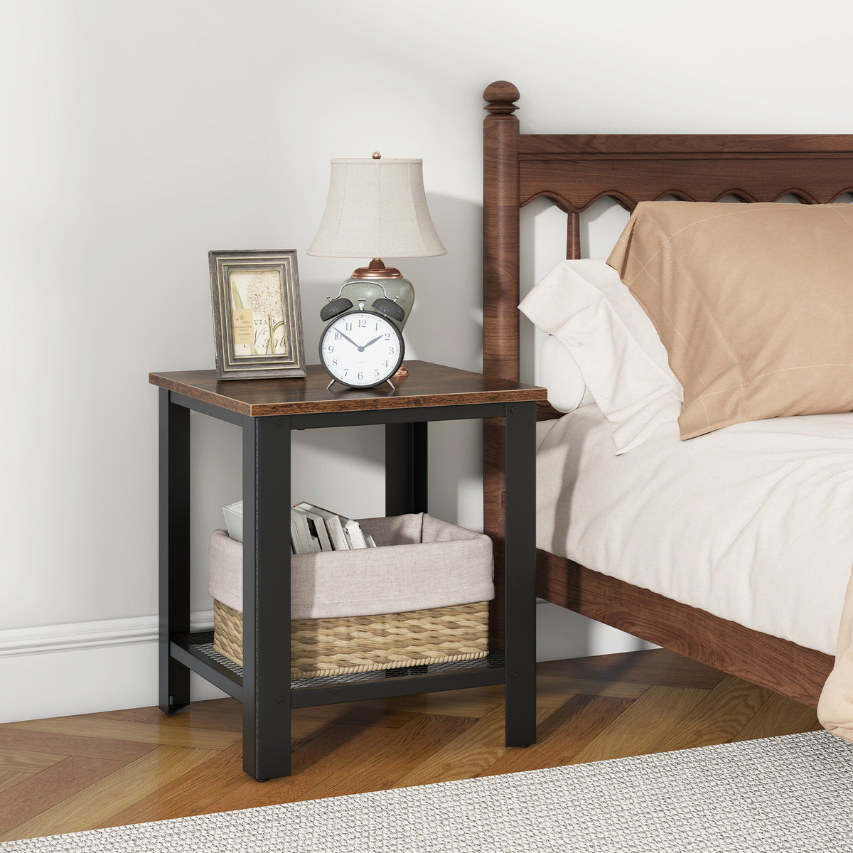 Industrial End Table 2-Tier Side Table, Black