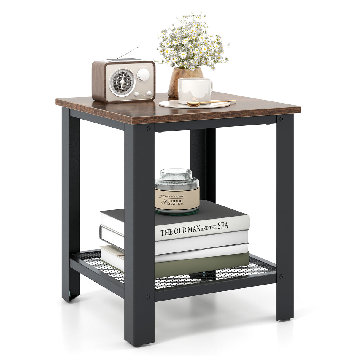 Industrial End Table 2-Tier Side Table, Black
