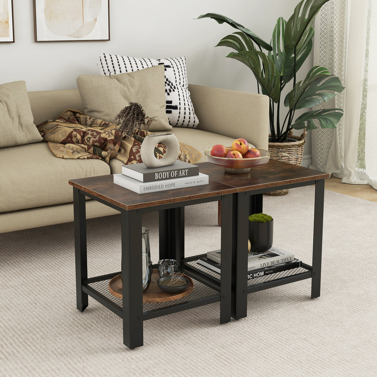 Industrial End Table 2-Tier Side Table, Black