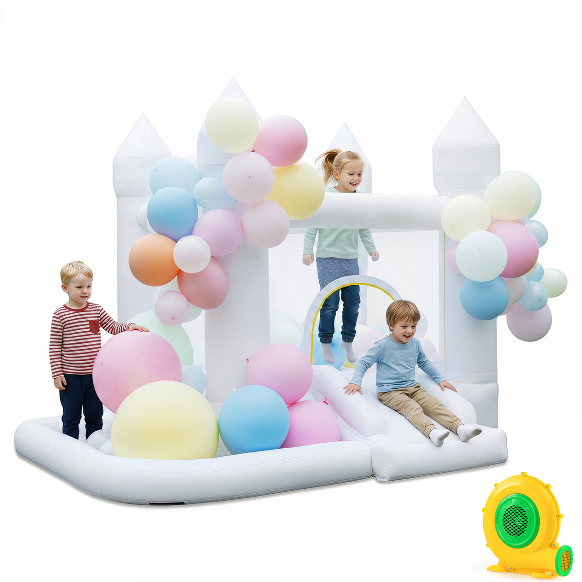 Inflatable Bounce House with Jumping Area Basketball Hoop and 370W Blower