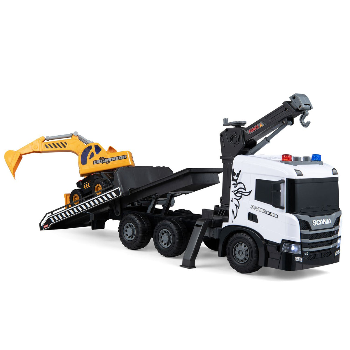 Kids Construction Truck Set Rescue Tow Truck with Sounds Licensed Scania, White