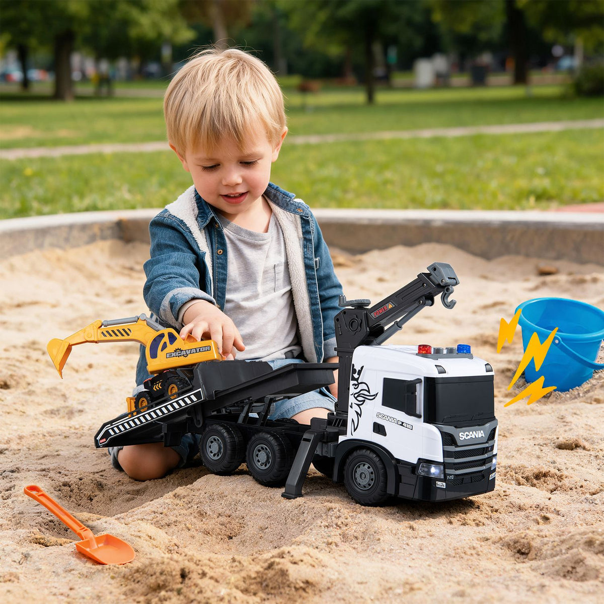 Kids Construction Truck Set Rescue Tow Truck with Sounds Licensed Scania, White