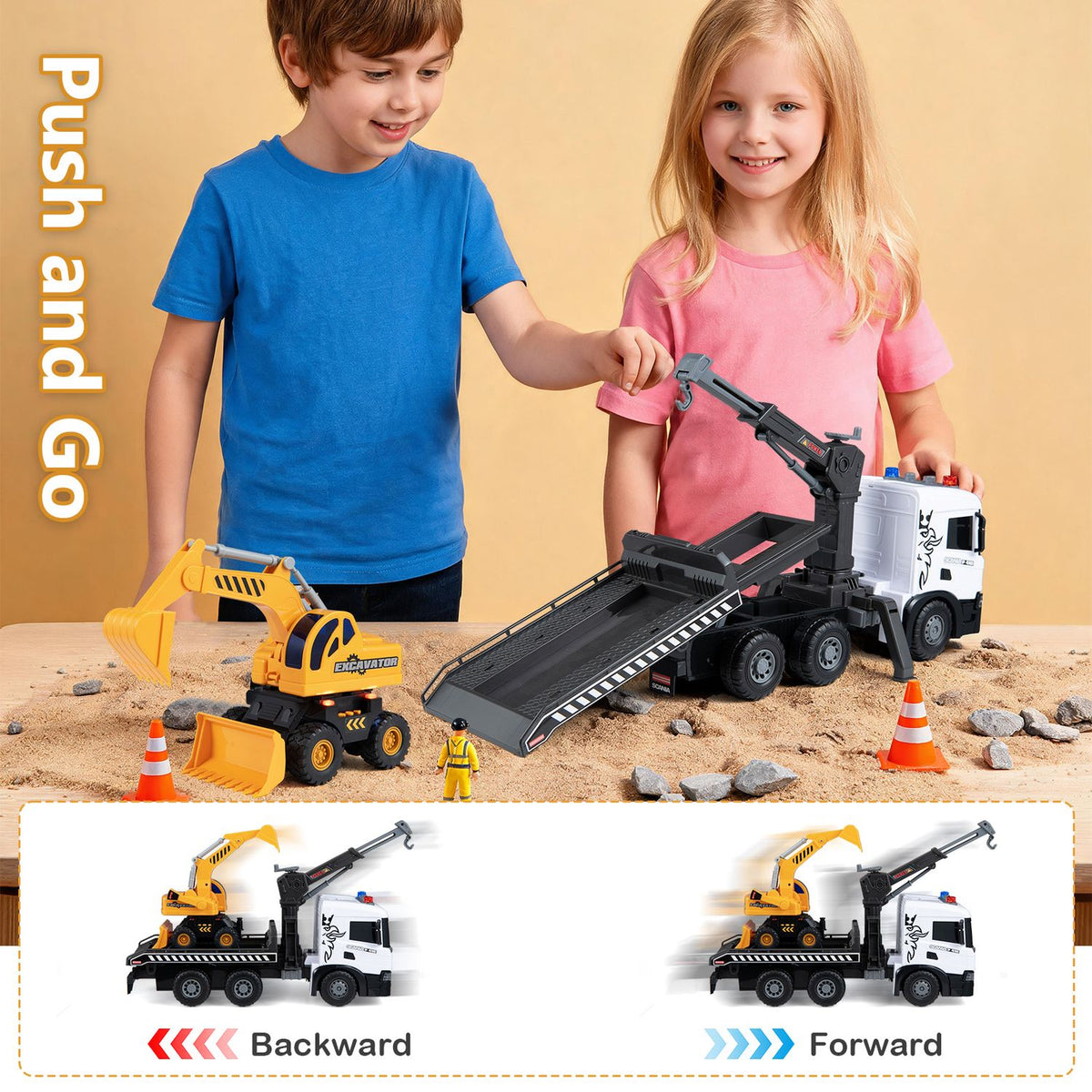 Kids Construction Truck Set Rescue Tow Truck with Sounds Licensed Scania, White