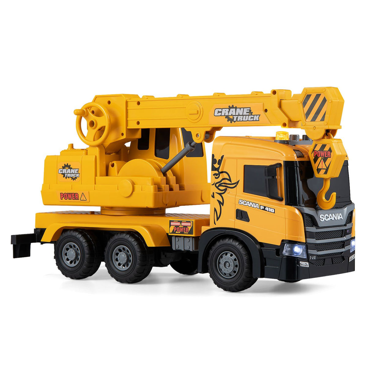 Kids Crane Truck Toy with Sounds and Telescopic Arm Licensed Scania, Yellow