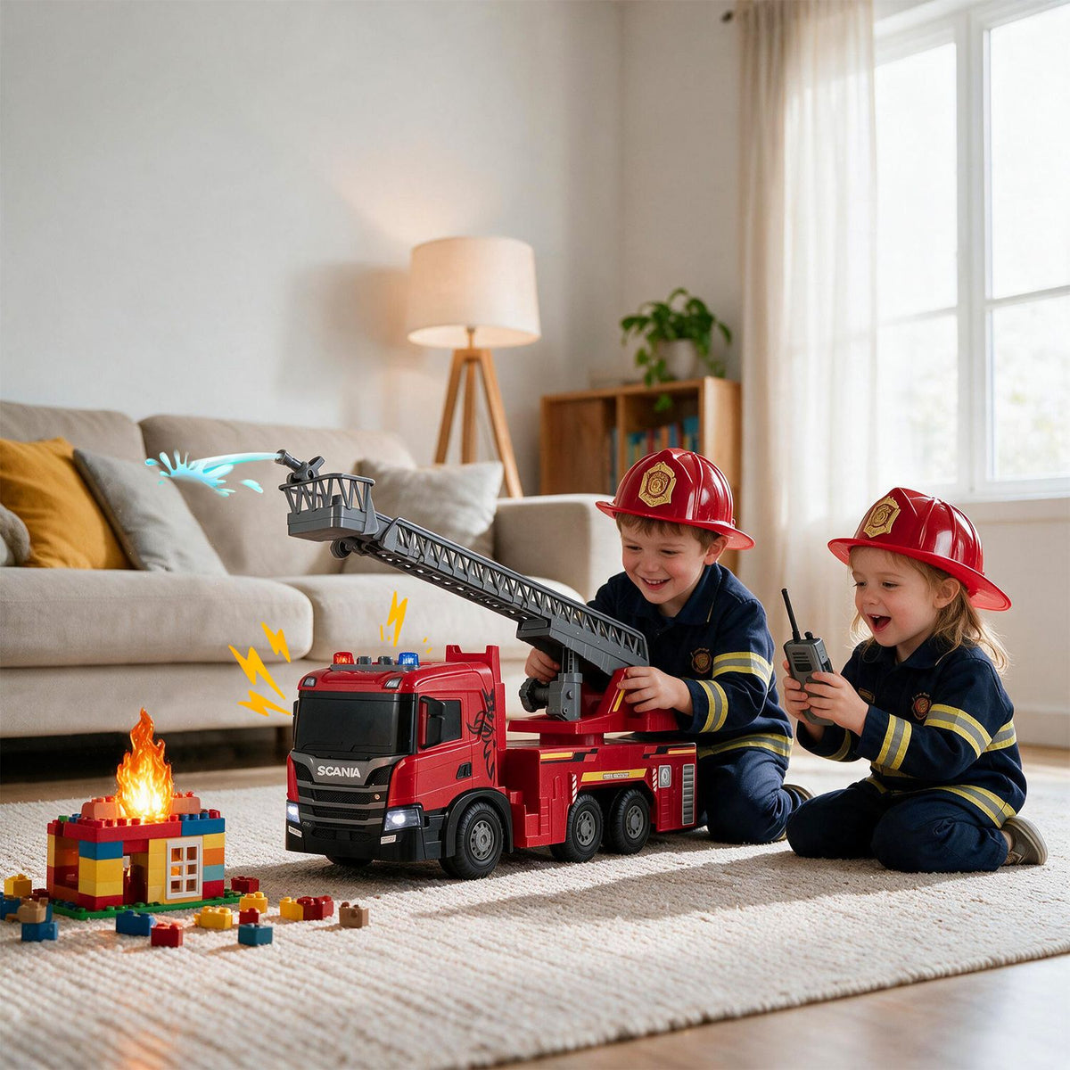 Kids Large Fire Truck Toy with Extendable Ladder Licensed Scania, Red