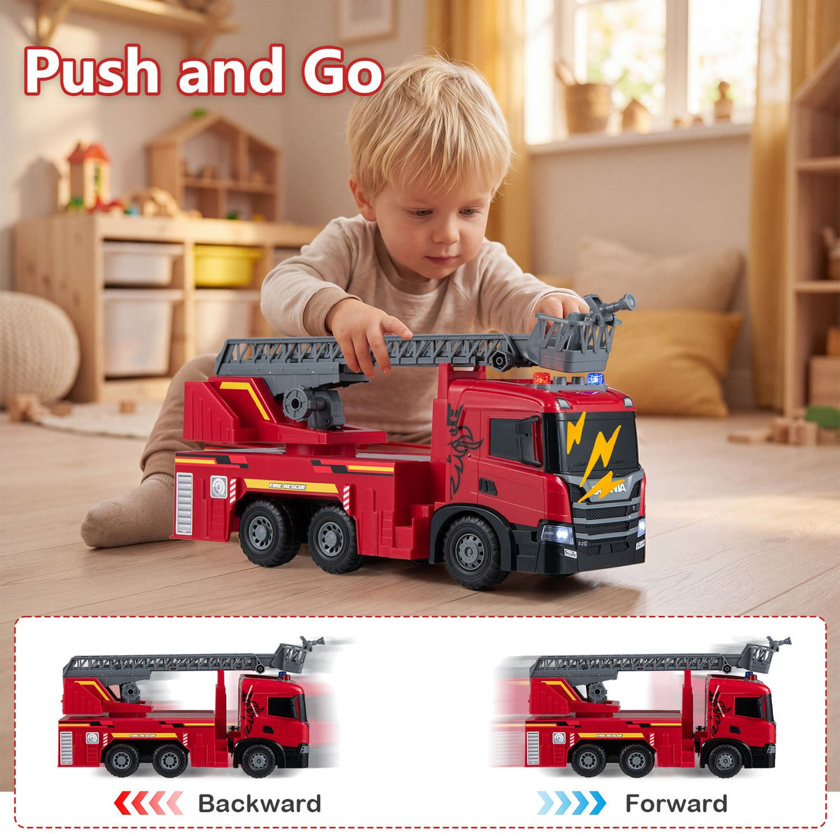 Kids Large Fire Truck Toy with Extendable Ladder Licensed Scania, Red