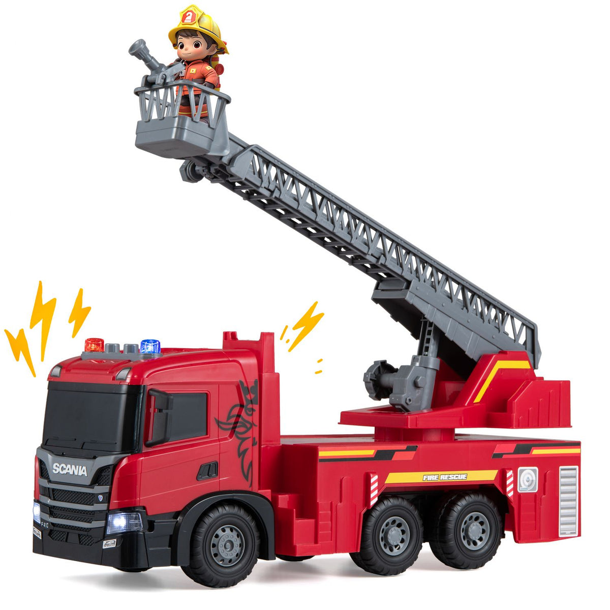 Kids Large Fire Truck Toy with Extendable Ladder Licensed Scania, Red