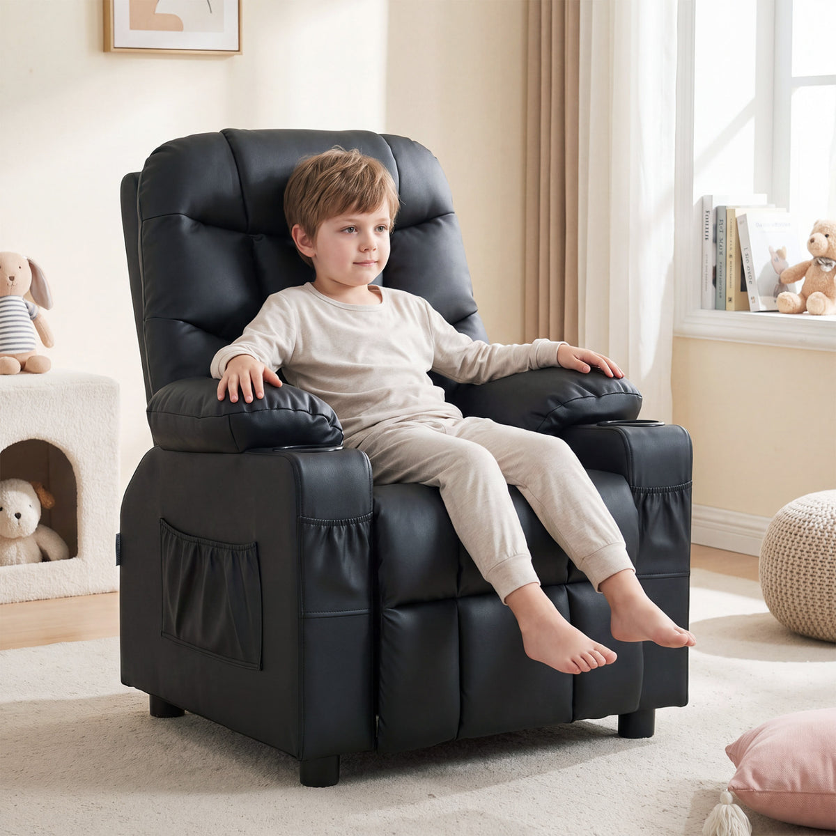 Kids Recliner Chair with Cup Holder and Footrest for Children