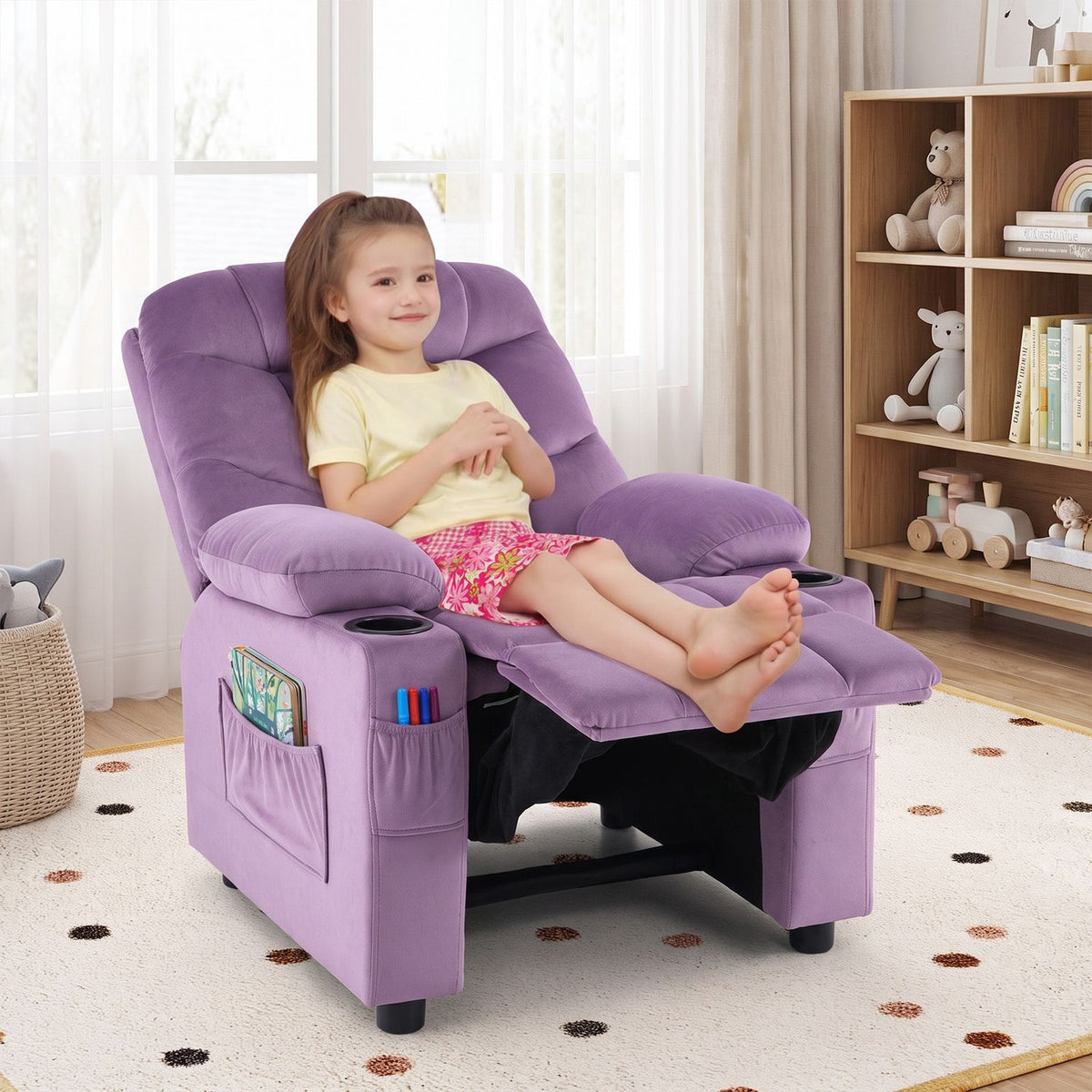 Kids Recliner Chair with Cup Holder and Footrest for Children